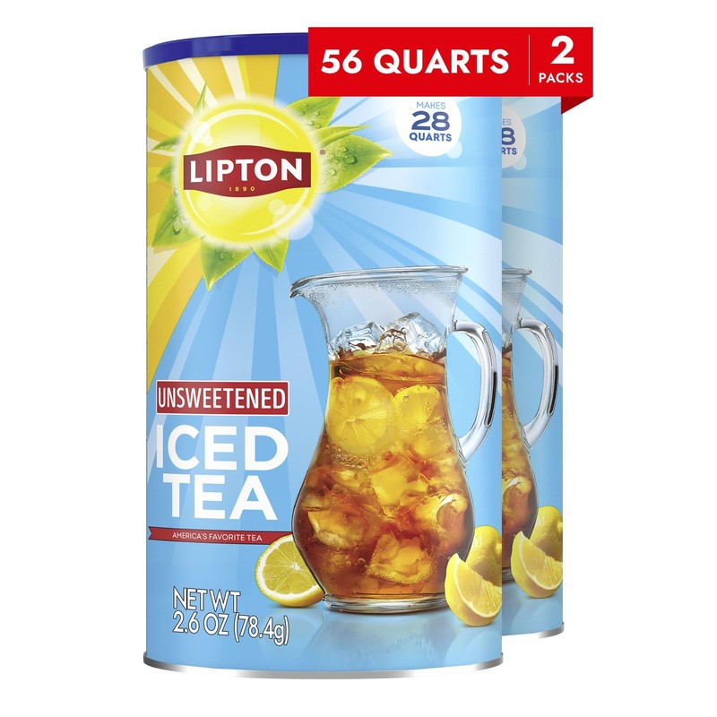 Lipton Iced Tea Mix, Unsweetened Lemon Flavor Black 28 Quarts (Pack of 2)