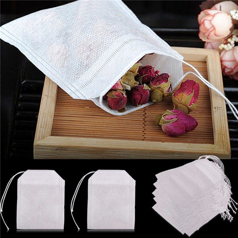 US 100pcs/Set Disposable Filter Drawstring Flip Empty Teabag Herb Loose Tea Bag gallery