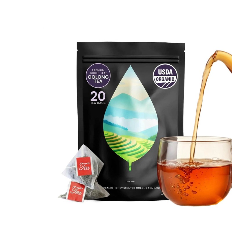 PiPi Tea Organic Oolong Tea Bags - Whole Leaf, 20 Bags (4g Each) - Cortisol &Ca1 gallery