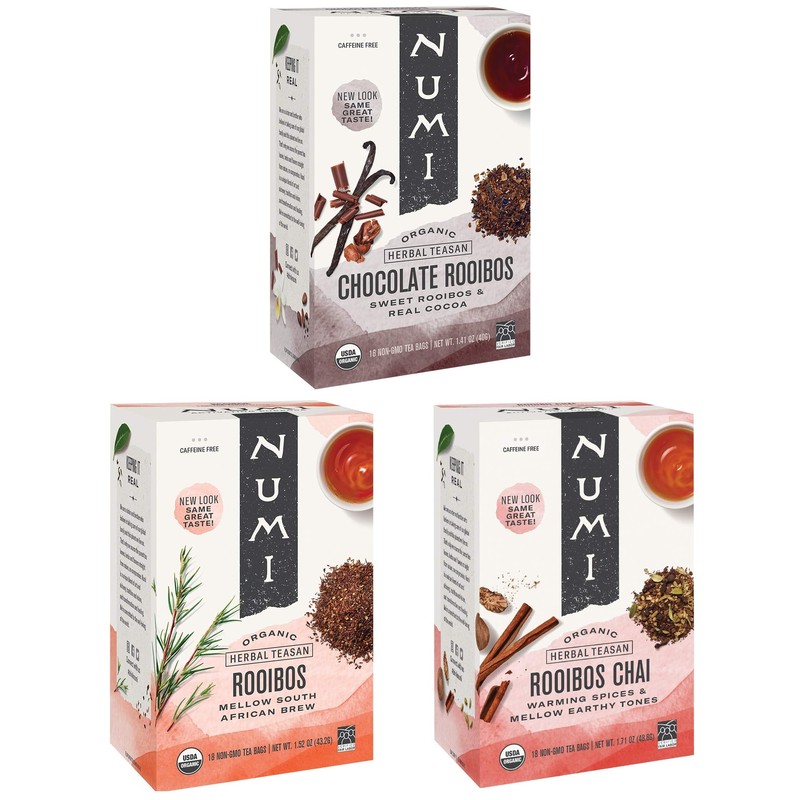 Numi Organic Rooibos Tea Variety Pack 18 Tea Bags Pack of 3 Chocolate Rooibos…