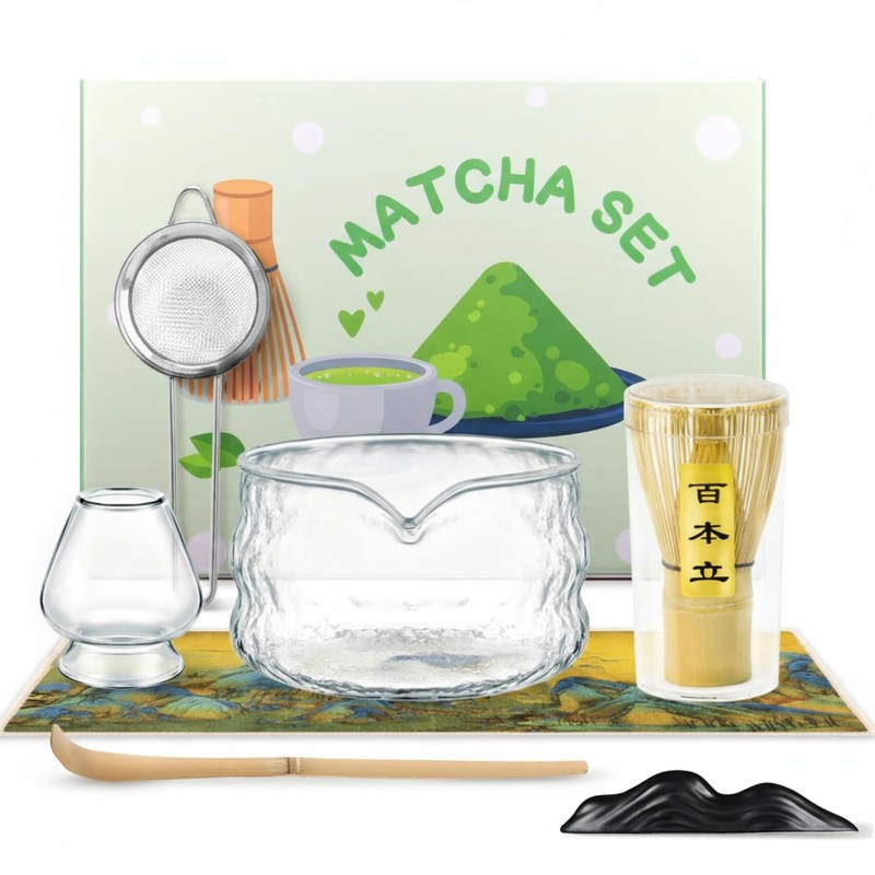 Matcha Whisk Set, 7 PCS Matcha Kit for Ceremony, with Clear Matcha Bowl, Spou…