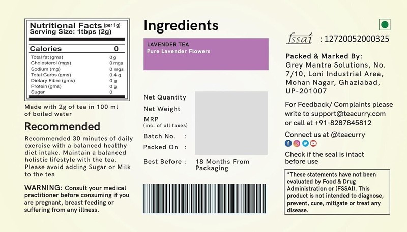 TEACURRY Plant Based Lavander Tea (30 Tea Bags) for Daily Wellness gallery