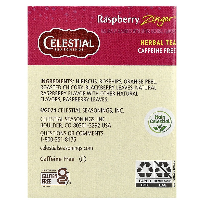 Herbal Tea, Raspberry Zinger®, Caffeine Free, 20 Tea Bags, 1.6 oz (45 g) gallery