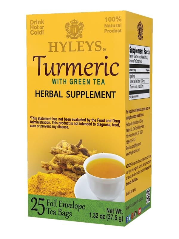 Hyleys Green Tea with Turmeric – 25 Tea Bags 6 Pack – 150 Tea Bags Total – We…