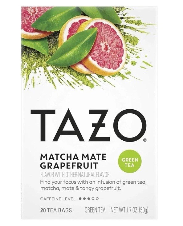 Tazo Matcha Mate Green Tea Bags Grapefruit Flavor, 20 Count