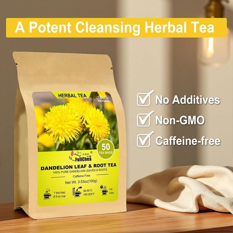 Fullchea - Dandelion Leaf & Root Tea Bags, 50 Teabags, 2G/Bag - Natural Dandelio gallery