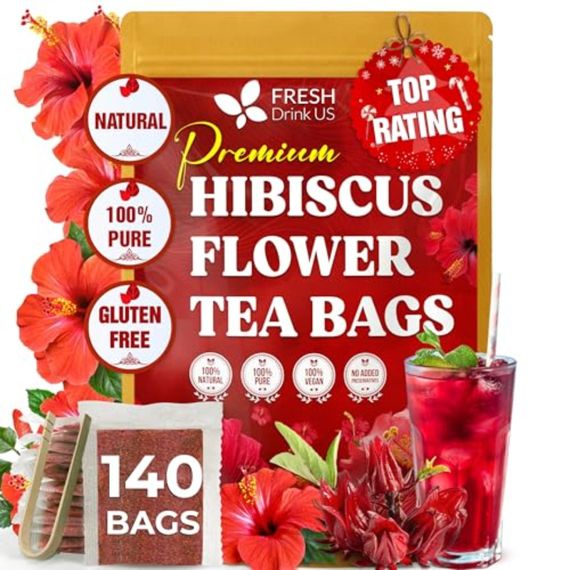, Premium 140 Hibiscus Flowers Tea Bags, 100% Natural, Handmade & Pure from Hibi