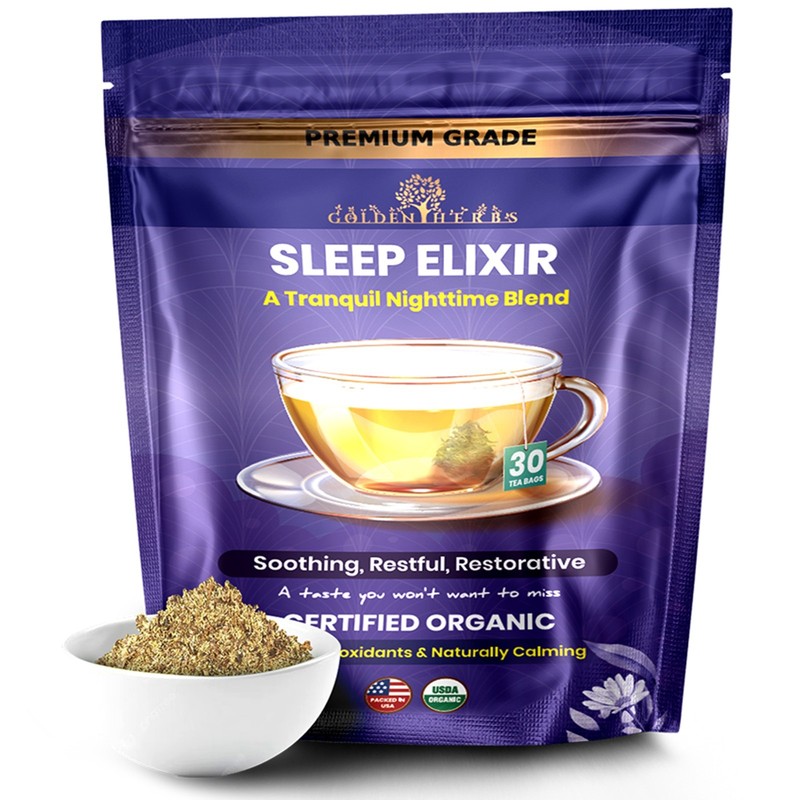 Golden Herbs Sleep Elixir Herbal Tea Relaxing Bedtime Blend with Chamomile
