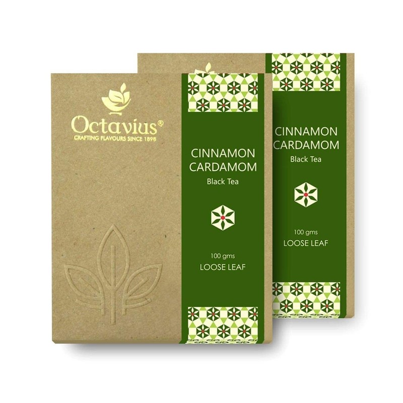 Octavius Cinnamon & Cardanom Loose Leaf Black Tea – 100 Gms (Pack of 2)