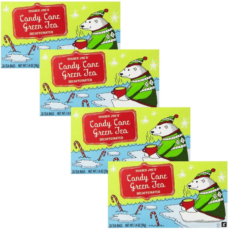 Trader Joe’s Candy Cane Green Tea Decaffeinated 20 Tea Bags 4 PACK