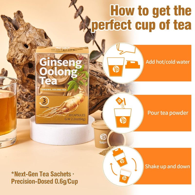 Organic Ginseng Tea – 10 Instant Oolong Tea for Natural Energy and Stress Rel... gallery