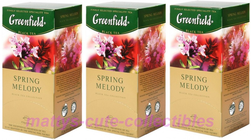 Greenfield Black Tea Spring Melody 3 PACK 75 Tea Bags Made in Russia RF NO GMO