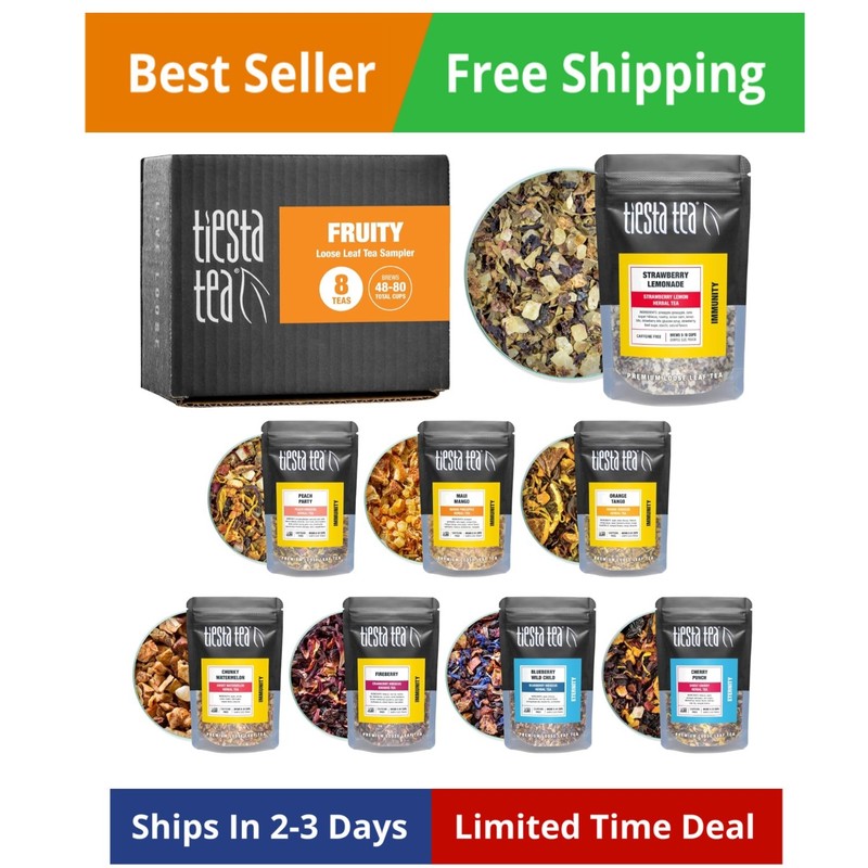 Fruity Tea Sampler Dry Flight Set, Loose Leaf, No Caffeine, Makes Hot and Ice…