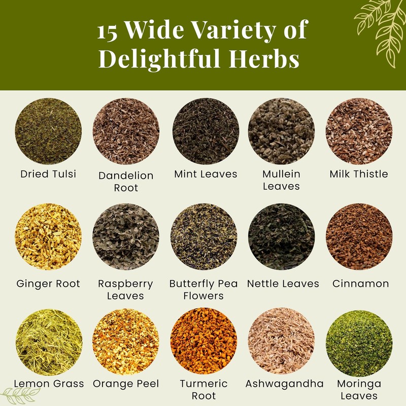 Assorted Loose Leaf Tea | 15 Delightful Herbs | Upto 900 Servings | 100 Raw ... gallery