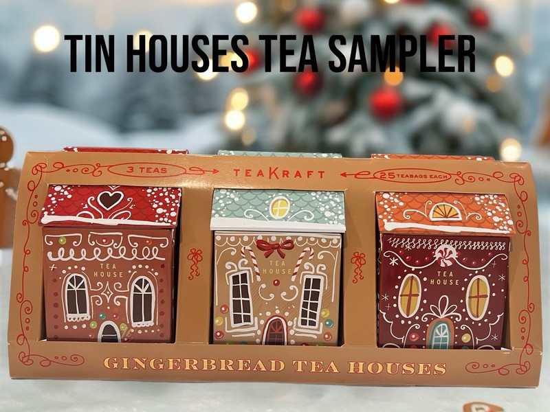 Teakraft Gingerbread House Tea Sampler Set Peppermint, Sugar Cookie, Gingerbread