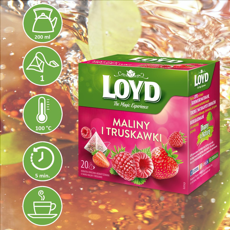 Loyd Raspberry & Strawberry Pyramid Tea Fruity & Herbal 20 Tea Bags (Pack Of 4) gallery