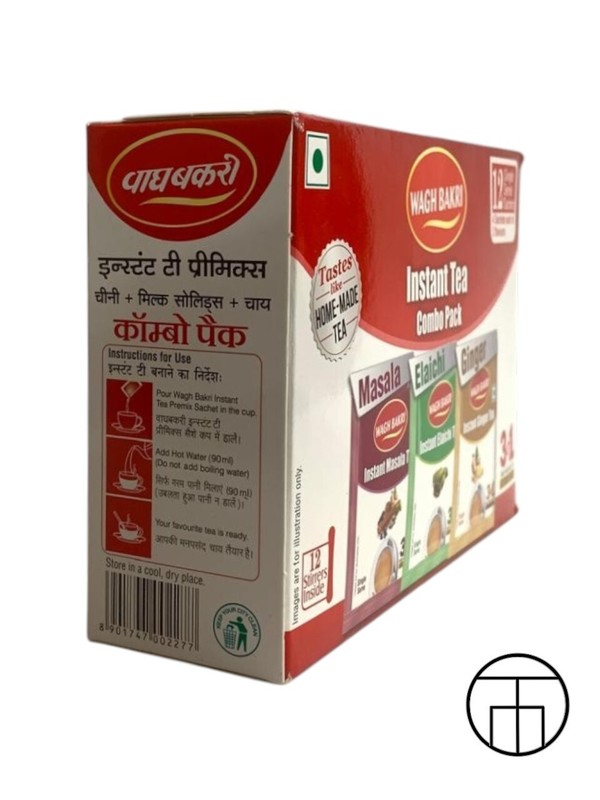 THH WaghBakri Instant Tea | Combo Pack Masala/Elaichi/Ginger | 12 Sachet (3X4pc) gallery