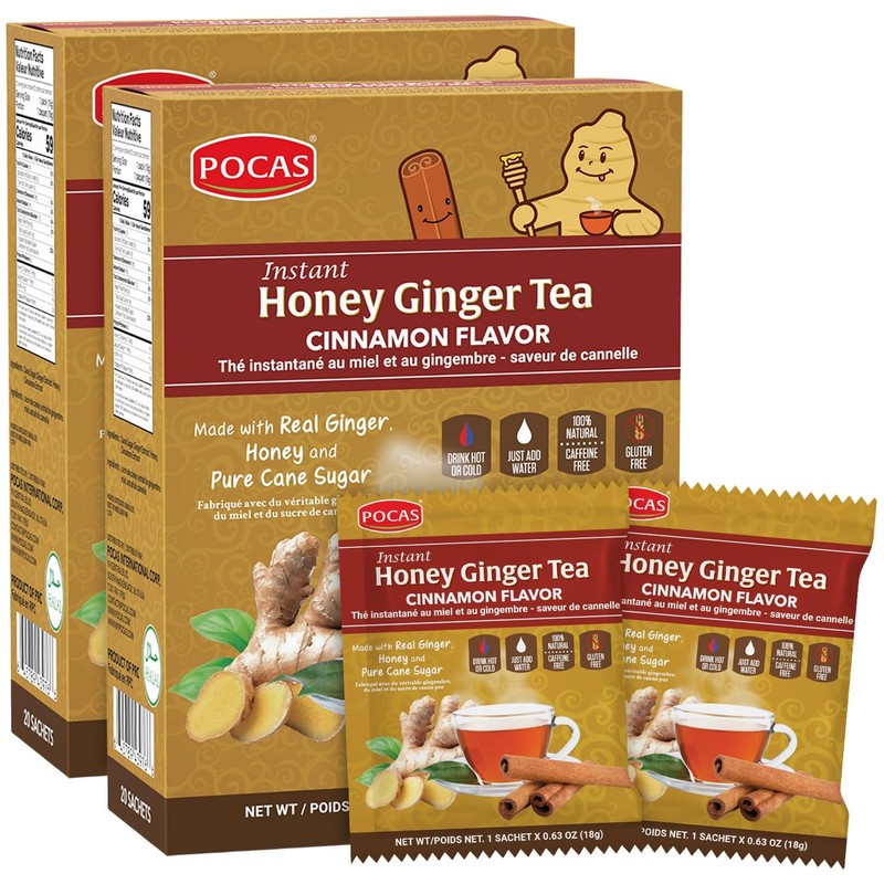 Tea Powder, Honey Ginger with Cinnamon, 20 Count (Pack of 2)