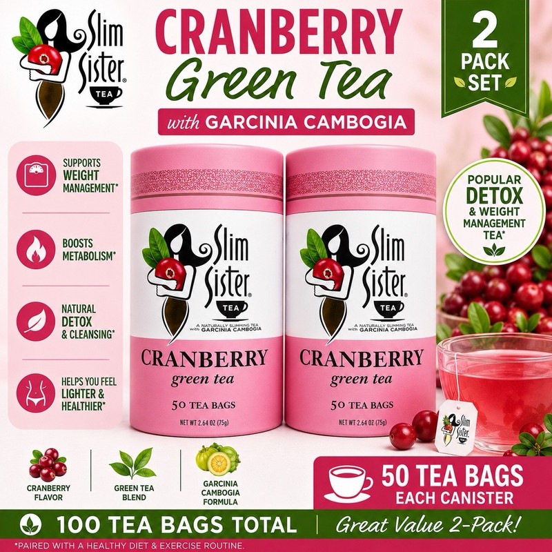 Slim Sister Cranberry Green Tea Garcinia Cambogia 50 Bags x2 Detox Tea