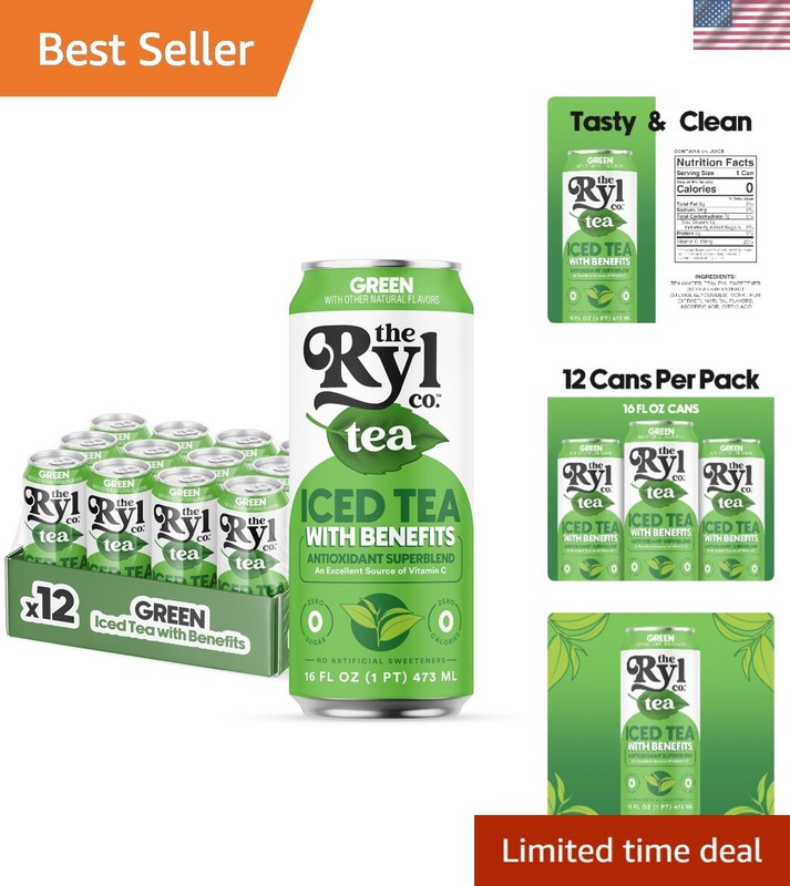 Refreshing Ryl Zero Sugar Green Tea, Antioxidant Superdrink, 16 Fl Oz 12-Pack