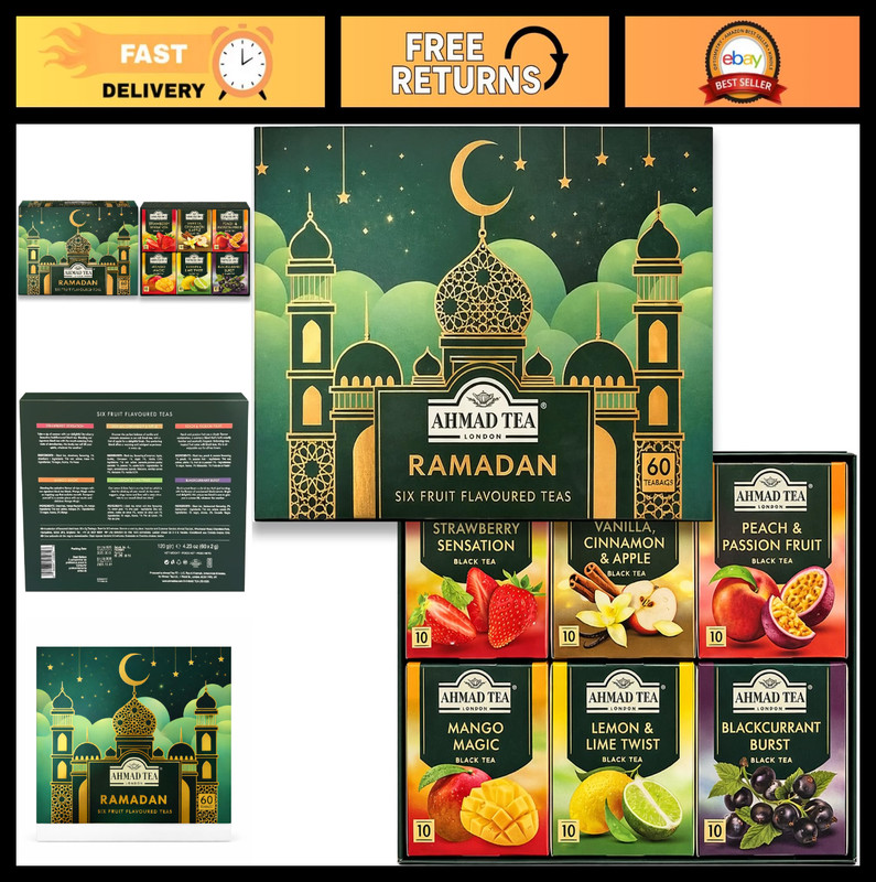Fruity Tea Gift Box – 60 Assorted Black & Green Teabags for Ramadan Celebration