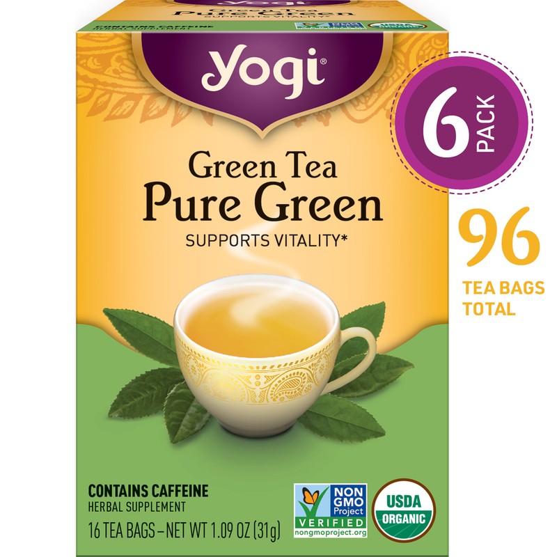 Yogi Tea – Green Tea Pure Green – Supports Vitality – 6 Pack, 96 Tea Bags