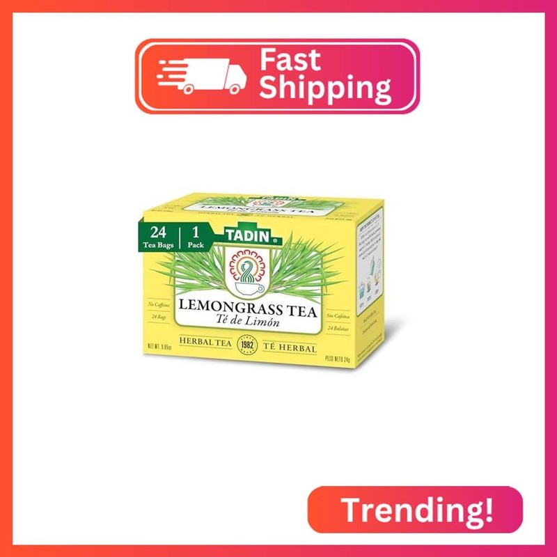 Tadin Lemongrass Tea, Herbal Tea, Caffeine Free, 24 Tea Bags Per Box, Pack of 1