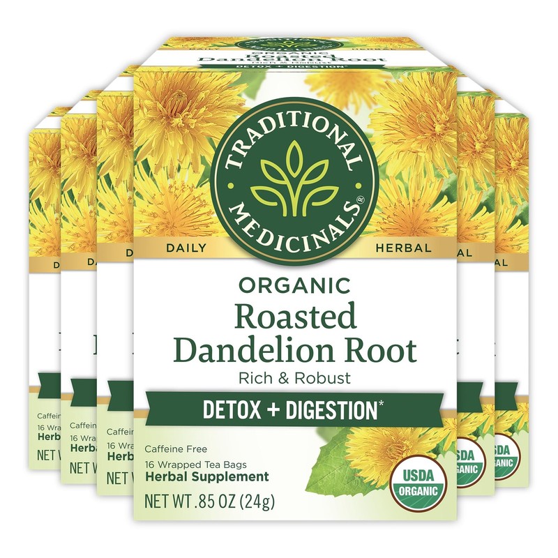 Organic Roasted Dandelion Root Tea Pack Of 6 Caffeine Free Digestive Support