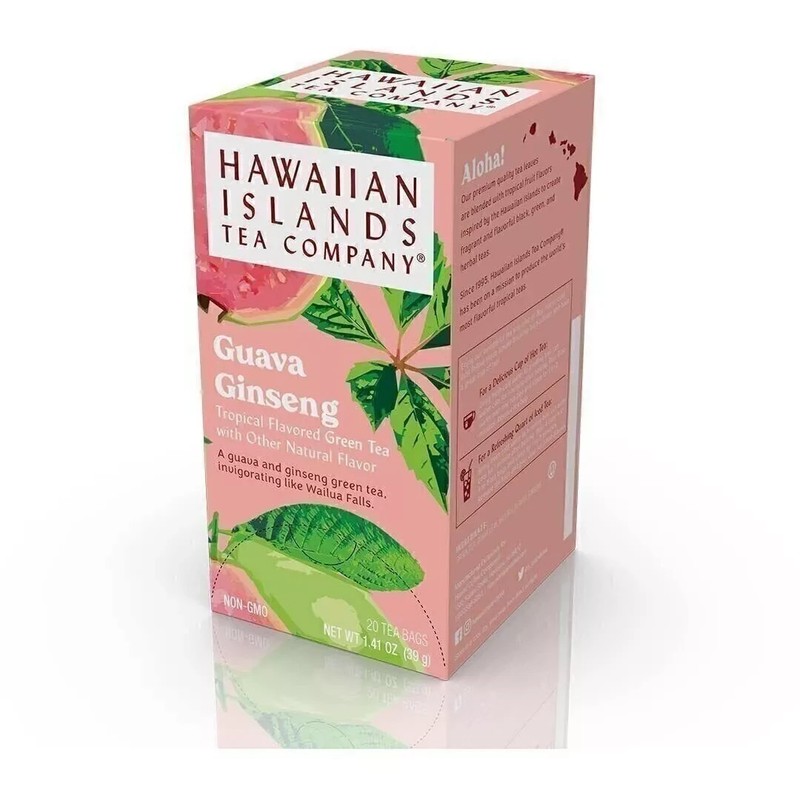 Hawaiian Islands Guava Ginseng Tropical Green Tea, All Natural – 20 Teabags
