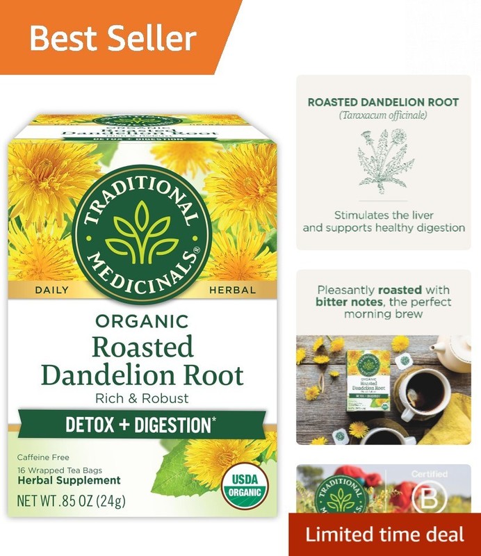 16 Compostable Tea Bags of Organic Roasted Dandelion Root – Caffeine-Free Relief