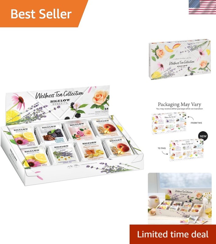 Individually Wrapped 64 Count Bigelow Wellness Tea Gift Sampler for Relaxation