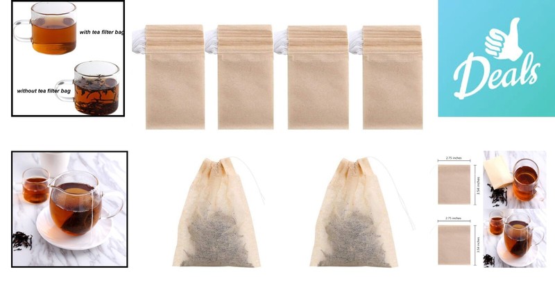 Disposable Drawstring Tea Filter Bags - 400 Pack - Natural Wood Pulp - 7 x 9 cm gallery