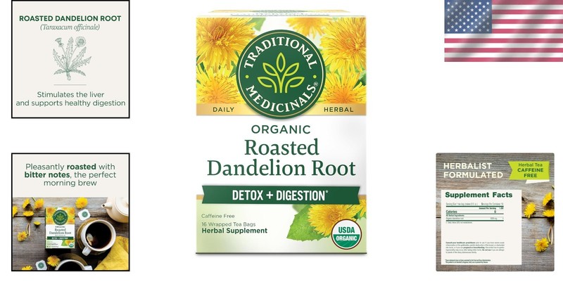 Organic Roasted Dandelion Root Tea - 16 Bags for Detox & Digestive Health gallery