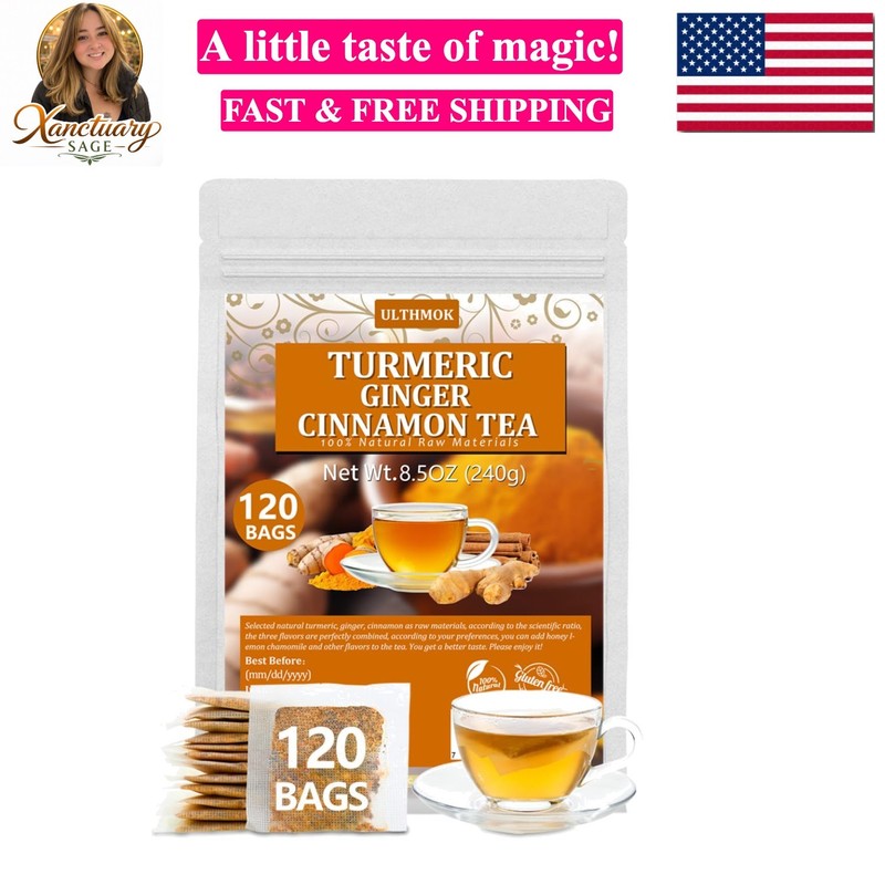120 Turmeric, Ginger, Cinnamon Blend Tea Bags, 100% Natural & No Additives &…