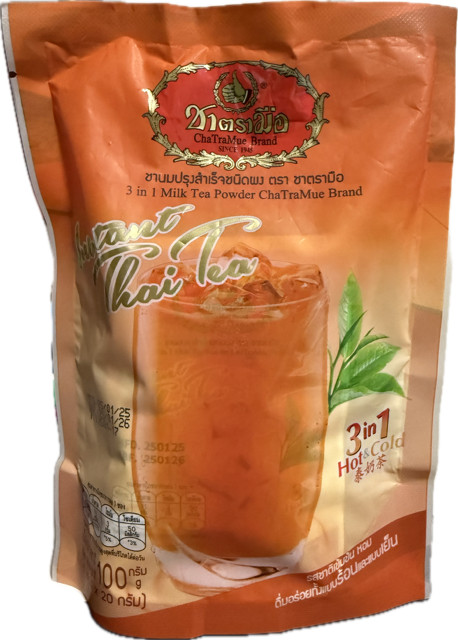 Cha TraMue Brand Instant Thai Tea Mix 3-in-1 Milk Tea Powder 5 Sachets (100g)