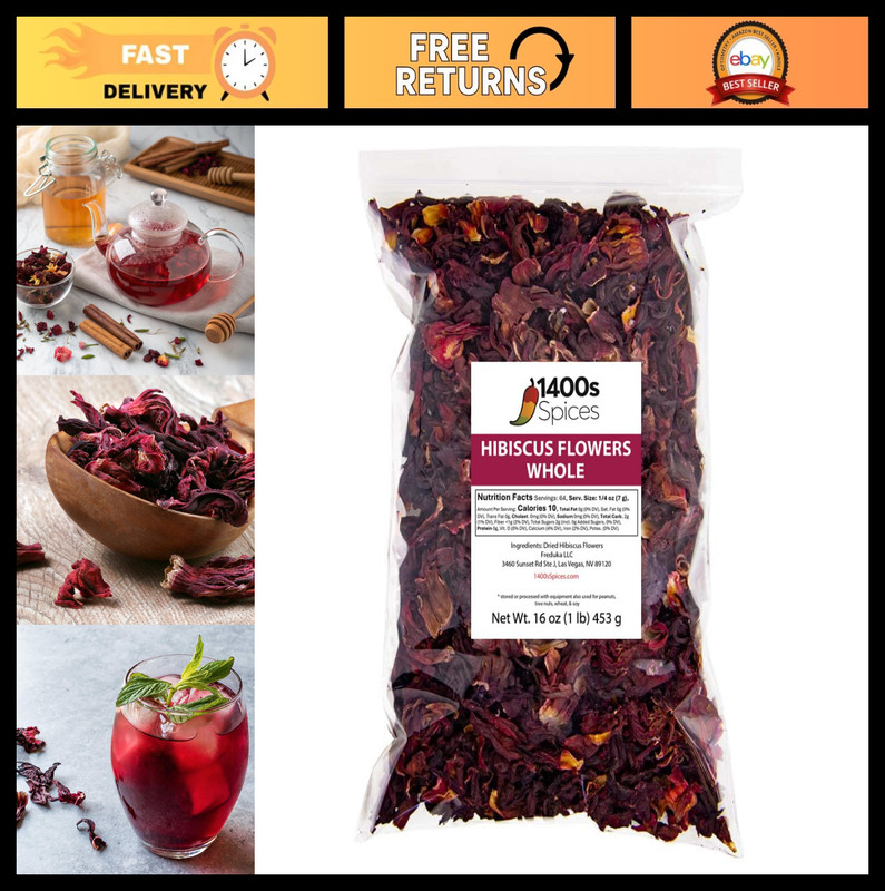 Dried Whole Hibiscus Flowers & Petals – Tea, Sorrel, Zobo, Agua Fresca – 1lb
