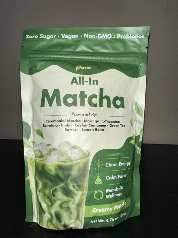 Parrox All-In Matcha Tea Powder, Vegan Non-GMO Prebiotics – Brand New