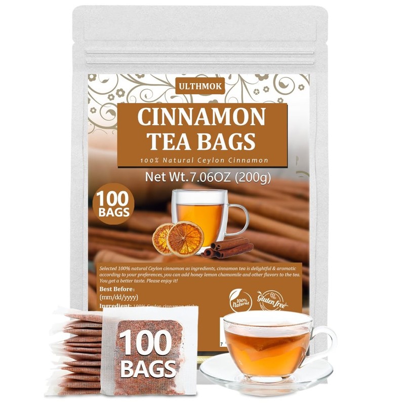 Ceylon Cinnamon Tea Bags – 100% Pure, Caffeine-Free, No Additives, 80 Count