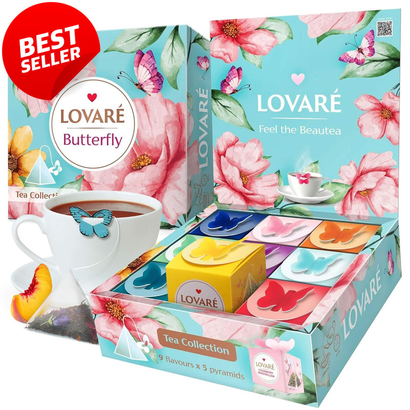 Assorted Tea Sampler 45 Pack Pyramid Bags 9 Flavors Black Green Fruit Gift – US