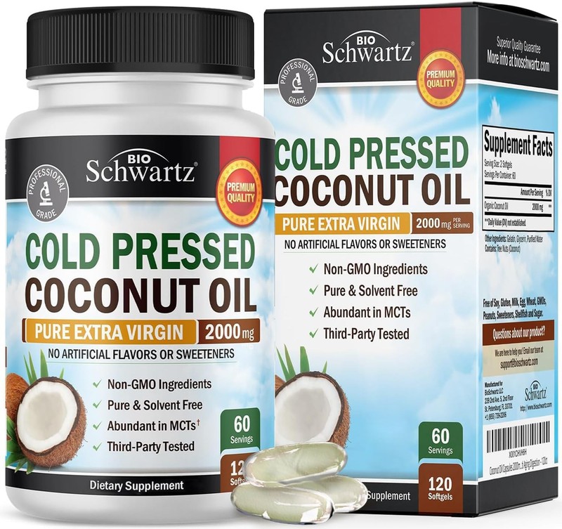 Coconut Oil Capsules 2000mg - Organic Pure Extra Virgin 120 Count (Pack of 1)