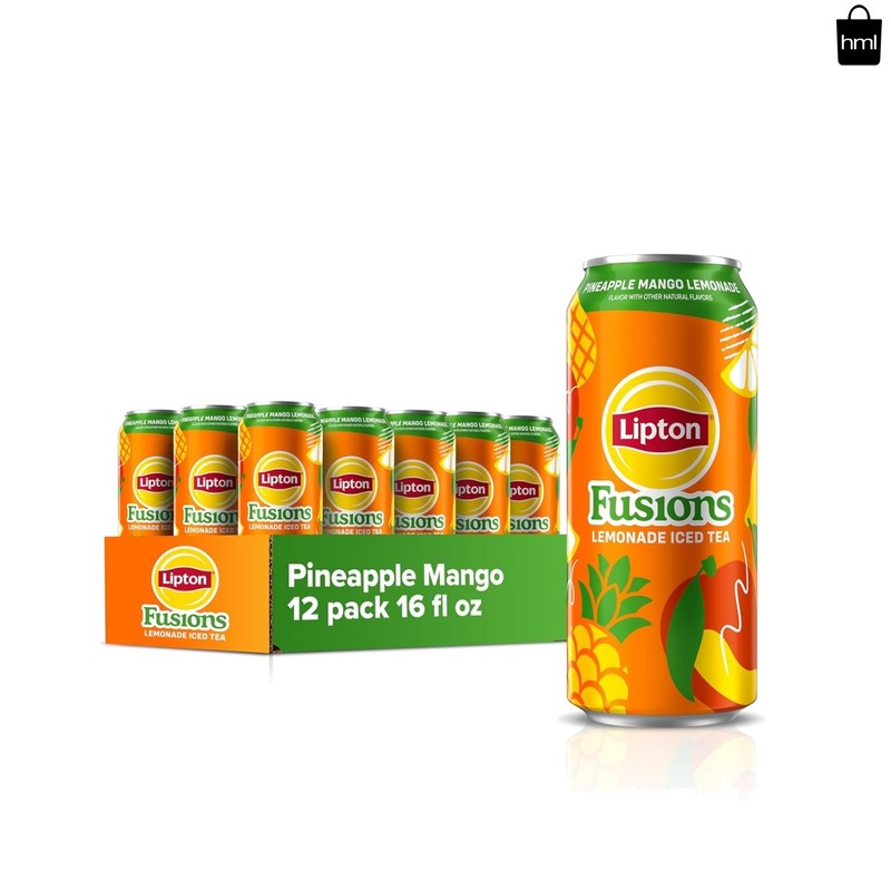 Lipton Fusions, Pineapple Mango Lemonade Iced Tea, 16 Fl Oz Cans (Pack of 12)