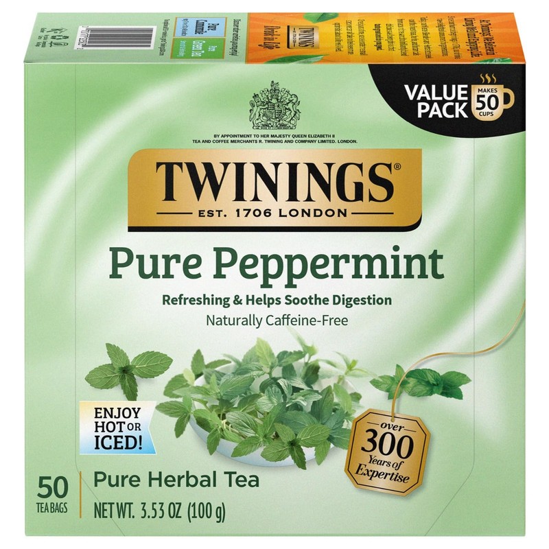 Twinings Pure Peppermint Tea - Naturally Caffeine Free, 50 Count (Pack of 1)