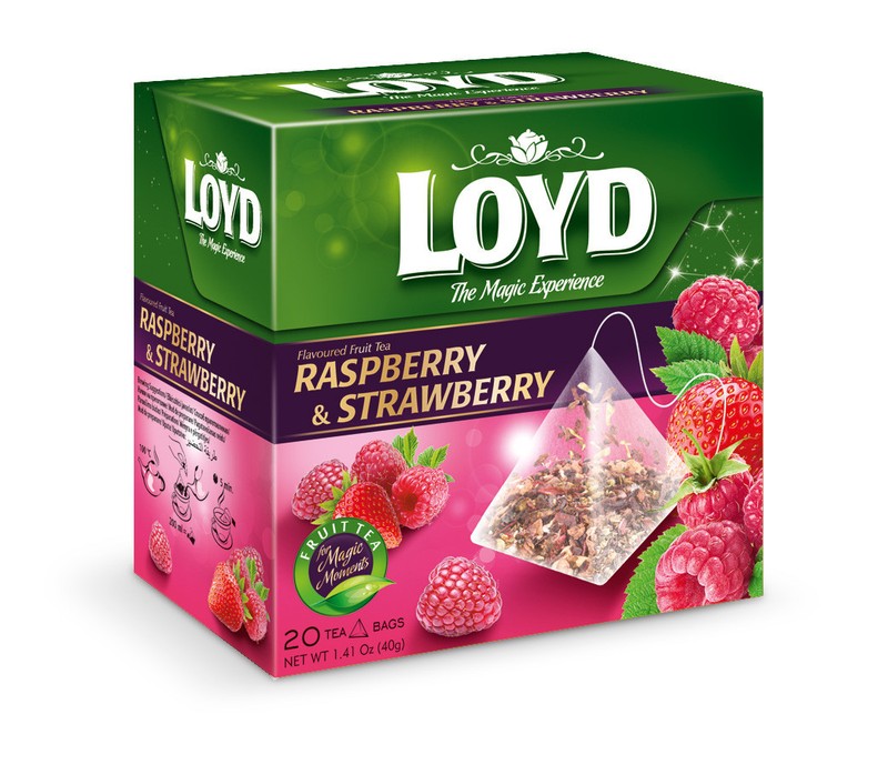 LOYD Raspberry & Strawberry Flavor Fruit Tea Boxed 20 Pyramid Bags