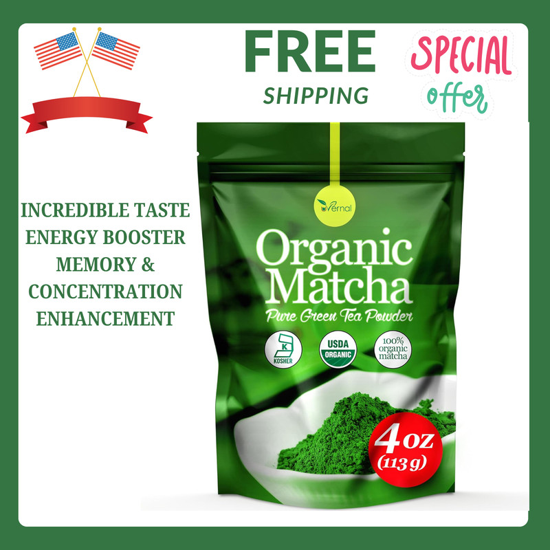 Organic Matcha Green Tea Powder 4oz, Pure Ceremonial Grade for Lattes & Baking