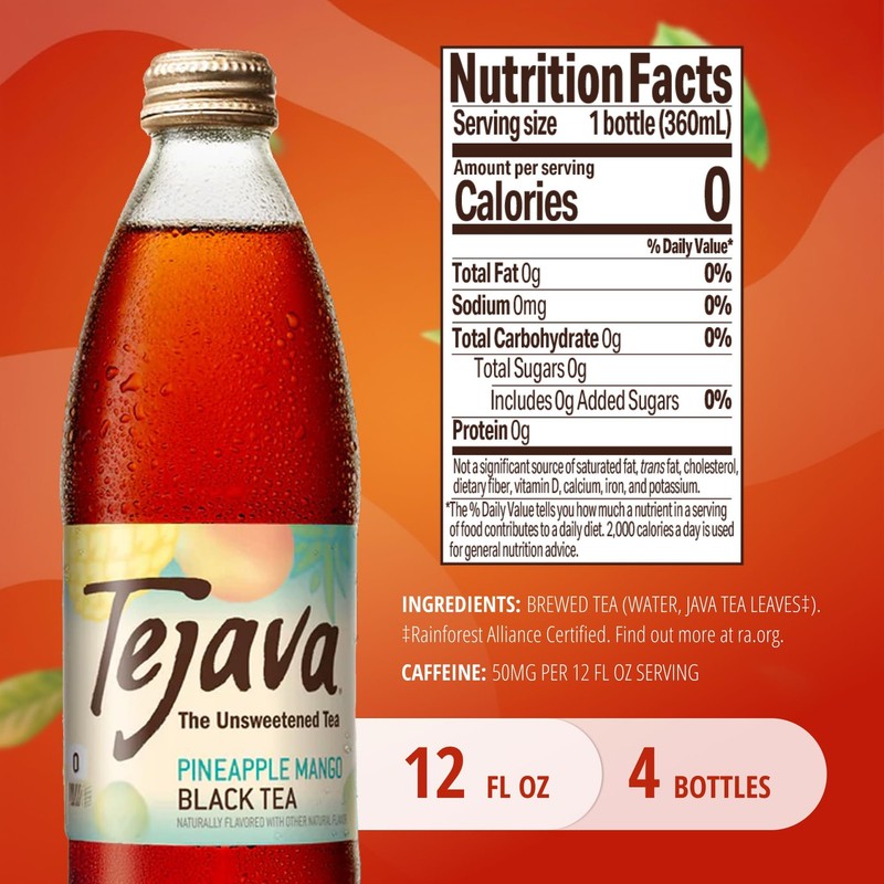 Pineapple Mango Black Iced Tea, 4 Pack, 12oz Glass Bottles, Unsweetened, Non-... gallery