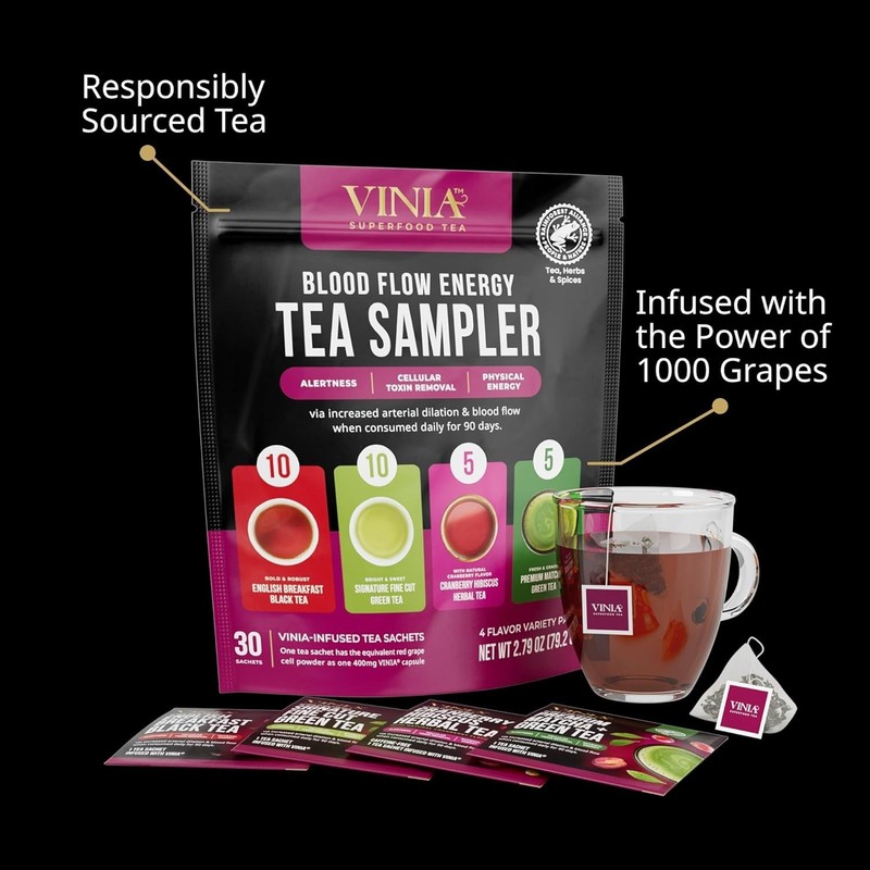 VINIA Tea Sampler, 4 Flavor Variety Pack. Made with organic Teas gallery