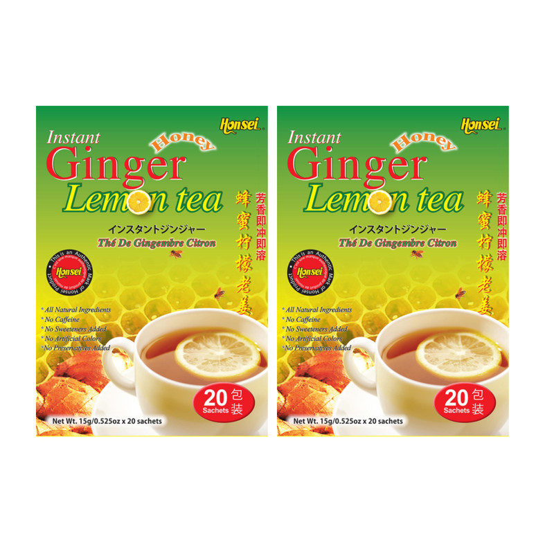 Honsei Instant Ginger Honey Lemon Tea, 15g/0.52 oz.20 Sachets Each Box – 2 PACK