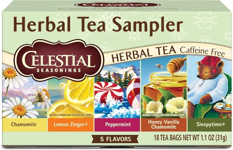 Herbal Tea Sampler Variety Pack, Caffeine Free, 18 Tea Bags Box
