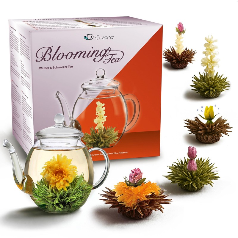 Creano Blooming Tea Gift Set with Glass Pot 17oz/500ml with 6 Flowering-Tea e...