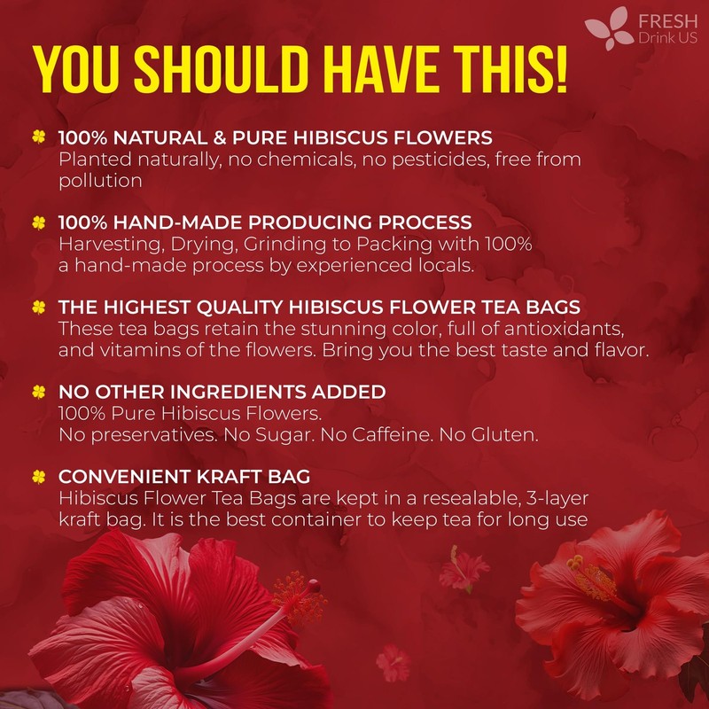 140 Hibiscus Flowers Tea Bags, 100% Natural, Pure from Hibiscus Flowers. Loos... gallery